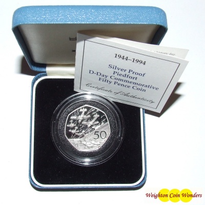 1994 Silver Proof PIEDFORT 50p - D-Day Commemorative